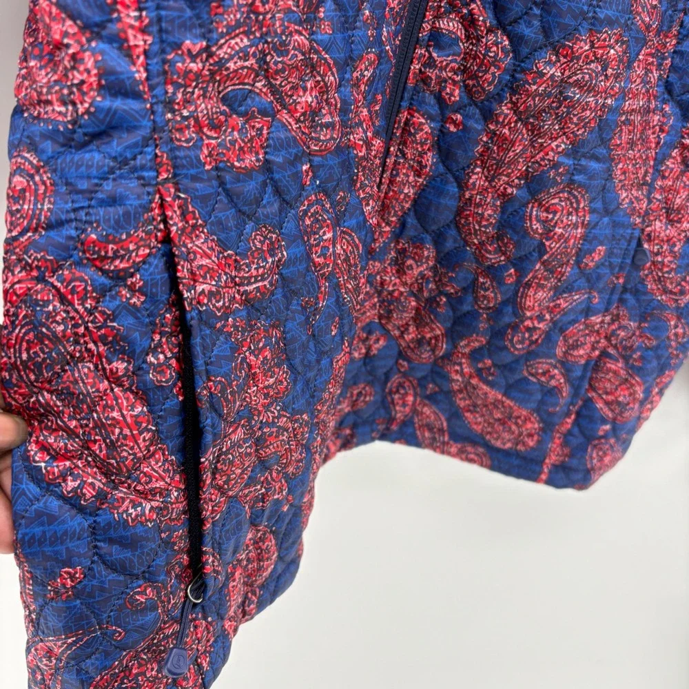 Lands‎ End Quilted Paisley Jacket Blue Red Full Zip Women's M Boho Artsy Chic